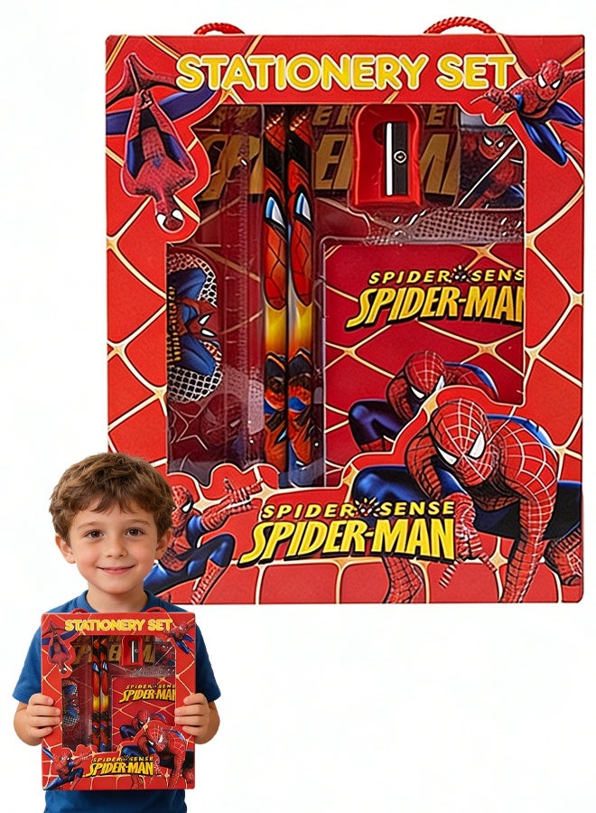 MARVEL Spider Man Themed Student Stationery Set, School Supplies Gift Box for Primary School Students, Includes Pencils/Erasers/Pencil Sharpeners/Ruler/Notebook, Perfect Back to School & Birthday Gift - Image 1
